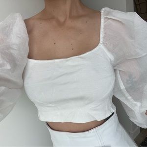 Zara Peasant Crop Puff Sleeve